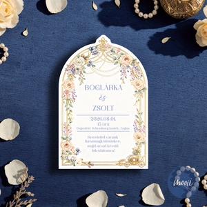 Bridgerton stílusú kontúrvágott esküvői meghívó, Esküvő, Meghívó & Kártya, Meghívó, Fotó, grafika, rajz, illusztráció, Papírművészet, MESKA