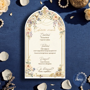 Bridgerton stílusú kontúrvágott esküvői menükártya, Esküvő, Meghívó & Kártya, Meghívó, Fotó, grafika, rajz, illusztráció, Papírművészet, MESKA