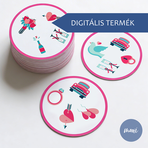 DIGITÁLIS TERMÉK - Nyomtatható esküvői Dobble jellegű fejlesztő kártyajáték � kicsiknek és nagyoknak 13 lapos - Meska.hu