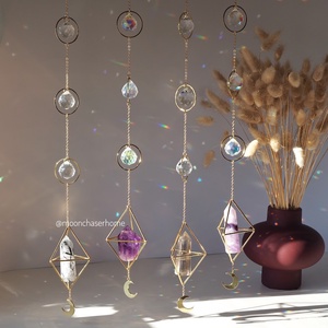 Leela-valódi aranyozott Napfogó kristály csúccsal, szivárvány készítő, fénytörő, lakásdekoráció, kristály dekor - Meska.hu