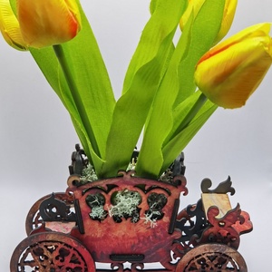 Mintás tulipános hintó virágtartó, Otthon & Életmód, Dekoráció, Virágdísz és tartó, Virágbox, virágdoboz, Festett tárgyak, MESKA