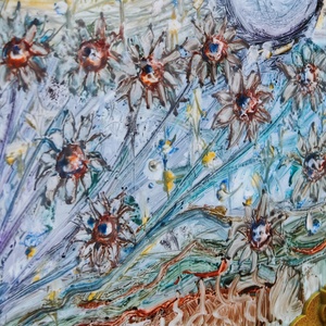 Csempére készült falikép, enkausztika / viasszal festett Holdraforgók, eco és újrahasznosítás - művészet - festmény - festmény vegyes technika - Meska.hu