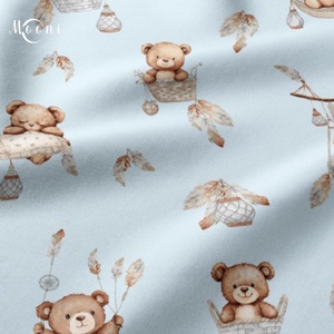 Macik pasztellkék alapon pamutvászon - mintás - alapanyag termékekhez - Meska.hu