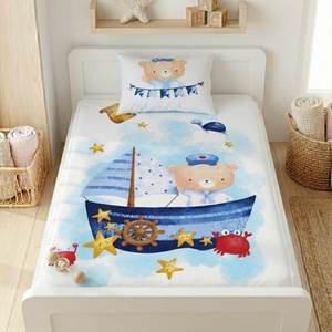 Tengerész macis ovis ágynemű szett - türkiz� töltött, pamut, egybevarrt - játék & sport - ovis felszerelés - ovis ágynemű - Meska.hu