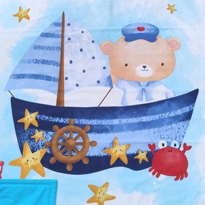 Tengerész macis ovis ágynemű szett - türkiz� töltött, pamut, egybevarrt - játék & sport - ovis felszerelés - ovis ágynemű - Meska.hu