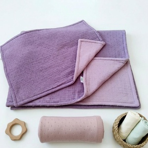 Baba ágynemű szett kiságyba � bélelt dupla géz (sötét mályva-világos mályva), Baba - mama, Baba ágynemű, Szett kiságyba, Varrás, MESKA