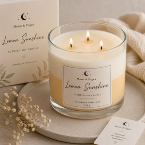 Lemon Sunshine Kézzel keszult illatos szojagyertya 3 kanoccal - Meska.hu