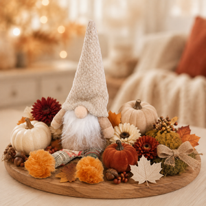 Őszi manós asztaldísz tökökkel és virágokkal � rendelésre - Meska.hu