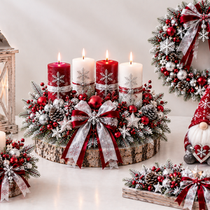Piros-ezüst-fehér prémium adventi dekorációs szett � kézzel készített karácsonyi dísz - Meska.hu