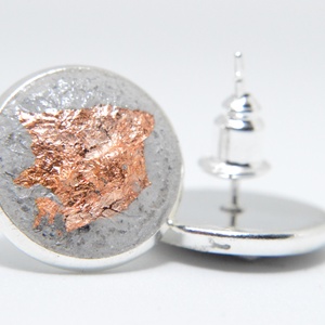 Egyedi beton fülbevaló rózsa arany díszítéssel -  - Meska.hu