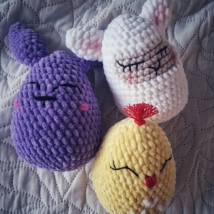 Horgolt húsvéti nyuszi, csibe és bárány - játék & sport - plüssállat & játékfigura - nyuszi - Meska.hu