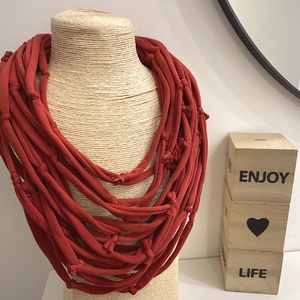 Ősz pamut pólónyaklánc, Ékszer, Nyaklánc, Statement nyaklánc, Ékszerkészítés, Újrahasznosított alapanyagból készült termékek, MESKA