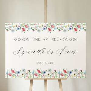 Virágos rét köszöntőtábla/ülésrend/meghívó/menüháromszög/menülap ELEKTRONIKUSAN, Esküvő, Dekoráció, Tábla & Jelzés, Fotó, grafika, rajz, illusztráció, MESKA