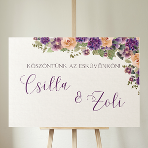 Lila hortenziás köszöntő és ülésrend tábla , Esküvő, Dekoráció, Tábla & Jelzés, Fotó, grafika, rajz, illusztráció, MESKA