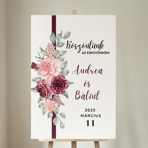Bordó rózsás köszöntő és ülésrend tábla , Esküvő, Dekoráció, Tábla & Jelzés, Fotó, grafika, rajz, illusztráció, MESKA
