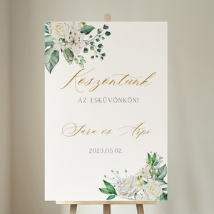 Fehér rózsás köszöntő és ülésrend tábla , Esküvő, Dekoráció, Tábla & Jelzés, Fotó, grafika, rajz, illusztráció, MESKA