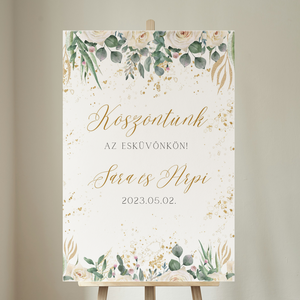 Elegáns arany fehérrózsás köszöntő és ülésrend tábla  - esküvő - dekoráció - tábla & jelzés - Meska.hu