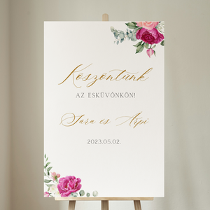 Rózsaszín rózsás köszöntő és ülésrend tábla , Esküvő, Dekoráció, Tábla & Jelzés, Fotó, grafika, rajz, illusztráció, MESKA