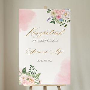 Tavaszi kék hortenziás virágos köszöntő és ülésrend tábla , Esküvő, Dekoráció, Tábla & Jelzés, Fotó, grafika, rajz, illusztráció, MESKA