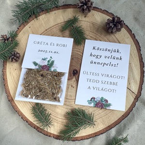 Esküvői köszönőajándék virágmag rózsaés fenyőág mintával- Evergreen Love, Esküvő, Emlék & Ajándék, Köszönőajándék, Fotó, grafika, rajz, illusztráció, MESKA