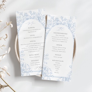Esküvői menü és/vagy itallap/menüháromszög - Azure  Wings (kék-fehér porcelánok időtlen szépsége), Esküvő, Meghívó & Kártya, Meghívó, Fotó, grafika, rajz, illusztráció, MESKA