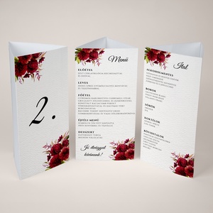 Esküvői menüháromszög/menülap/itallap/asztalszám - Burgundy Bliss (bordó virágos), Esküvő, Meghívó & Kártya, Meghívó, Fotó, grafika, rajz, illusztráció, MESKA