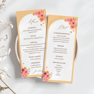 Esküvői menü és/vagy itallap/menüháromszög - Color Pop Flora (színes virágos), Esküvő, Meghívó & Kártya, Meghívó, Fotó, grafika, rajz, illusztráció, MESKA