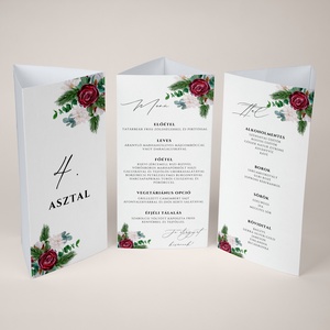 EsküvőEsküvői menüháromszög/menülap/itallap/asztalszám - Evergreen Love (fenyős bordó), Esküvő, Meghívó & Kártya, Meghívó, Fotó, grafika, rajz, illusztráció, MESKA