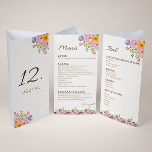 Esküvői menü és/vagy itallap/menüháromszög - Garden Joy (tavaszi kerti viragos) - esküvő - meghívó & kártya - meghívó - Meska.hu