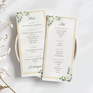 Esküvői menü és/vagy itallap/menüháromszög - Golden Rose (fehér rózsás arannyal), Esküvő, Meghívó & Kártya, Menü, Fotó, grafika, rajz, illusztráció, MESKA