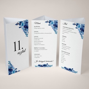 Esküvői menüháromszög/menülap/itallap/asztalszám - Indigo Mood (indigó virágos, kék rózsás), Esküvő, Meghívó & Kártya, Meghívó, Fotó, grafika, rajz, illusztráció, MESKA