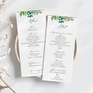 Esküvői menü és/vagy itallap/menüháromszög - L�Or Vert (arany leveles), Esküvő, Meghívó & Kártya, Meghívó, Fotó, grafika, rajz, illusztráció, MESKA