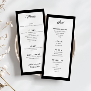 Esküvői menü és/vagy itallap/menüháromszög - Noir Elegance  (modern fekete), Esküvő, Meghívó & Kártya, Meghívó, Fotó, grafika, rajz, illusztráció, MESKA