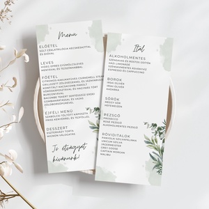 Esküvői menü és/vagy itallap/menüháromszög - Silent Nature (eukaliptuszos zöld), Esküvő, Meghívó & Kártya, Meghívó, Fotó, grafika, rajz, illusztráció, MESKA