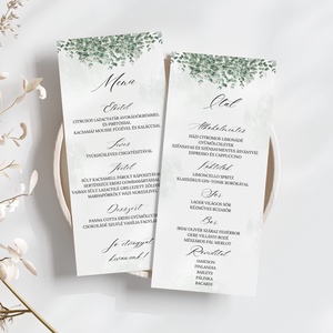 Esküvői menü és/vagy itallap/menüháromszög - Silver Dollar (eukaliptuszos), Esküvő, Meghívó & Kártya, Meghívó, Fotó, grafika, rajz, illusztráció, MESKA