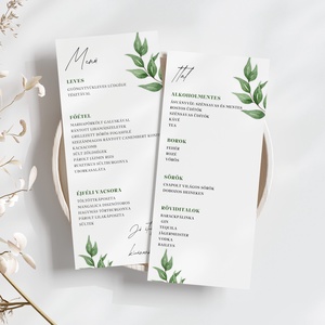 Esküvői menü és/vagy itallap/menüháromszög - Soft Sage (zsályazöld leveles), Esküvő, Meghívó & Kártya, Meghívó, Fotó, grafika, rajz, illusztráció, MESKA