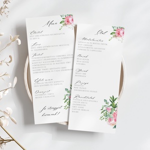 Esküvői menü és/vagy itallap/menüháromszög - Springer Roses (rózsaszín rózsás), Esküvő, Meghívó & Kártya, Meghívó, Fotó, grafika, rajz, illusztráció, MESKA