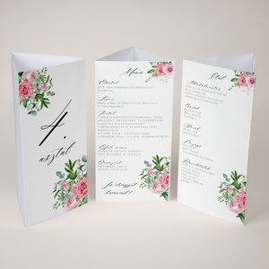 Esküvői menüháromszög/menülap/itallap/asztalszám - Springer Roses (rózsaszín rózsás), Esküvő, Meghívó & Kártya, Meghívó, Fotó, grafika, rajz, illusztráció, MESKA