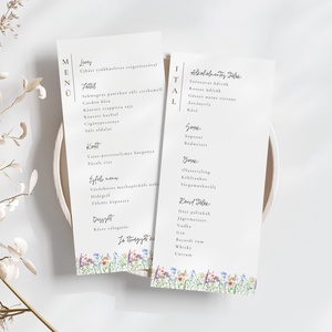 Esküvői menü és/vagy itallap/menüháromszög - Vadvirág liget (színes vadvirágos), Esküvő, Meghívó & Kártya, Meghívó, Fotó, grafika, rajz, illusztráció, MESKA