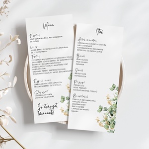 Esküvői menü és/vagy itallap/menüháromszög - Verde Oro (eukaliptuszos arany), Esküvő, Meghívó & Kártya, Meghívó, Fotó, grafika, rajz, illusztráció, MESKA