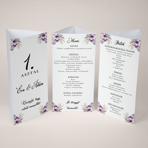 Esküvői menüháromszög/menülap/itallap/asztalszám - Violet Haze (lila virágos), Esküvő, Meghívó & Kártya, Meghívó, Fotó, grafika, rajz, illusztráció, MESKA