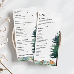 Esküvői menü és/vagy itallap/menüháromszög - Woodland Tale (erdei állatos), Esküvő, Meghívó & Kártya, Meghívó, Fotó, grafika, rajz, illusztráció, MESKA