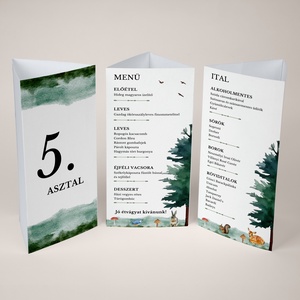 Esküvői menüháromszög/menülap/itallap/asztalszám - Woodland Tale (erdei állatos), Esküvő, Meghívó & Kártya, Meghívó, Fotó, grafika, rajz, illusztráció, MESKA
