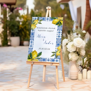 Esküvői tábla /köszöntőtábla/ültetésrend tábla/programtábla - Amalfi Ceramica (kék amalfi partos citromos), Esküvő, Dekoráció, Tábla & Jelzés, Fotó, grafika, rajz, illusztráció, MESKA