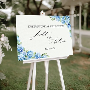 Esküvői tábla /köszöntőtábla/ültetésrend tábla/programtábla - Blue Dream (kék hortenziás), Esküvő, Dekoráció, Tábla & Jelzés, Fotó, grafika, rajz, illusztráció, MESKA