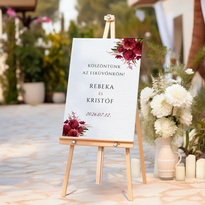 Esküvői tábla /köszöntőtábla/ültetésrend tábla/programtábla - Burgundy Bliss (bordó virágos), Esküvő, Dekoráció, Tábla & Jelzés, Fotó, grafika, rajz, illusztráció, MESKA
