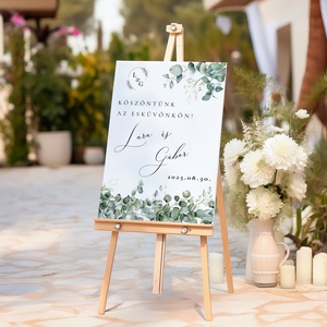 Esküvői tábla /köszöntőtábla/ültetésrend tábla/programtábla - Eucalypt Blom (eukaliptuszos zöld), Esküvő, Dekoráció, Tábla & Jelzés, Fotó, grafika, rajz, illusztráció, MESKA