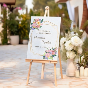 Esküvői tábla /köszöntőtábla/ültetésrend tábla/programtábla - Garden Joy (tavaszi kerti virágos), Esküvő, Dekoráció, Tábla & Jelzés, Fotó, grafika, rajz, illusztráció, MESKA
