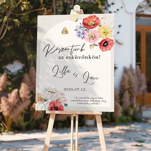 Esküvői tábla /köszöntőtábla/ültetésrend tábla/programtábla - Meadow Magic (pipacsos vadvirágos), Esküvő, Dekoráció, Tábla & Jelzés, Fotó, grafika, rajz, illusztráció, MESKA