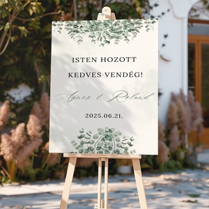 Esküvői tábla /köszöntőtábla/ültetésrend tábla/programtábla - Silver Dollar (eukaliptuszos), Esküvő, Dekoráció, Tábla & Jelzés, Fotó, grafika, rajz, illusztráció, MESKA